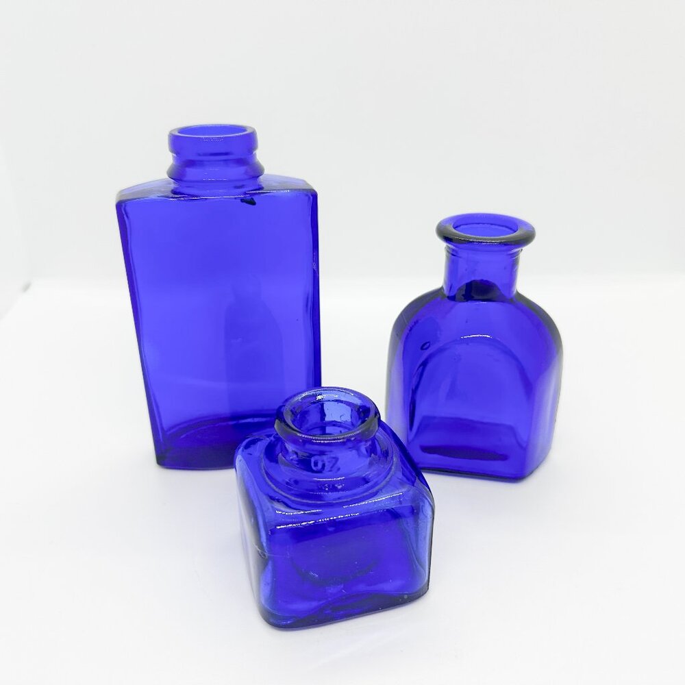 Vintage Cobalt Blue Glass Lot Collection Vase Witchy Gothic Flowers Fairycore